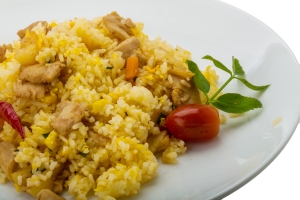 Rice with chicken and pineple isolated